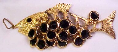 UNS8 fish pendant with black glass dangly beads